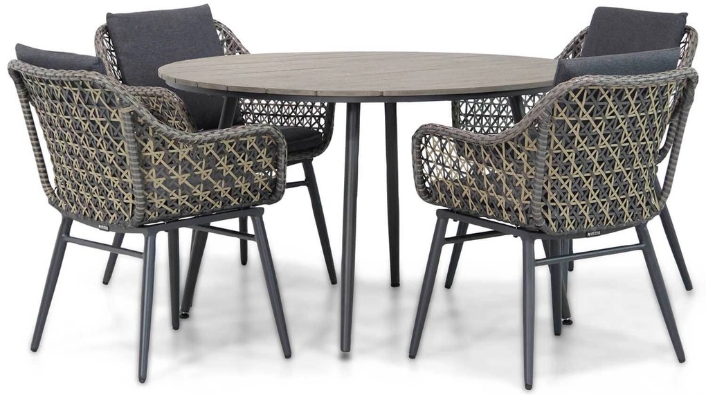 Tuinset Ronde Tuintafel 4 personen 125 cm Wicker Taupe  Lifestyle Garden Furniture Dolphin/Matale