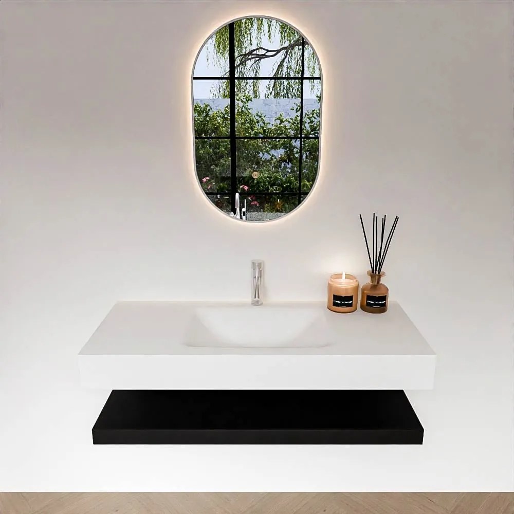 Zaro Alan badmeubel 110cm met planchet urban en vrijhangende wastafel cloud midden 1 kraangat talc