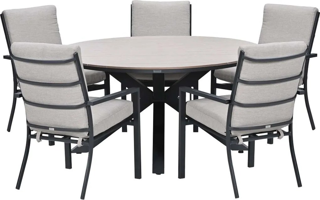 Garden Impressions Senja tuinset 7-delig sandstone - Tulli tuintafel Ø148x75 cm light teak vironwood