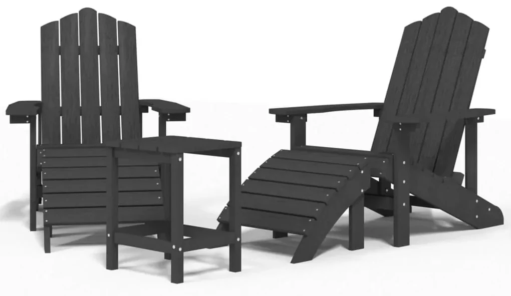 vidaXL Tuinstoelen Adirondack met voetenbank tafel HDPE antracietkleur