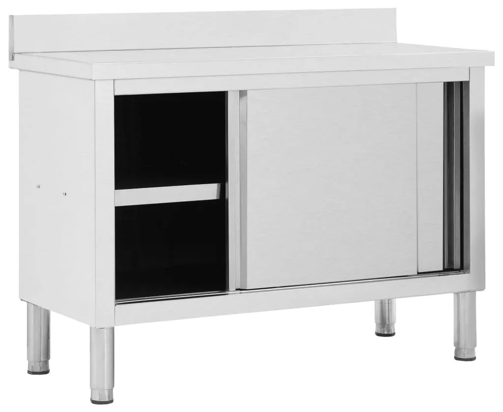 vidaXL Werktafel met schuifdeuren 120x50x(95-97) cm roestvrij staal