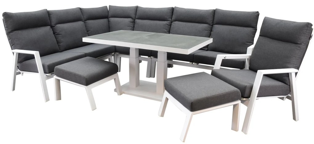 Pacific hoek dining loungeset 8 delig aluminium verstelbaar wit