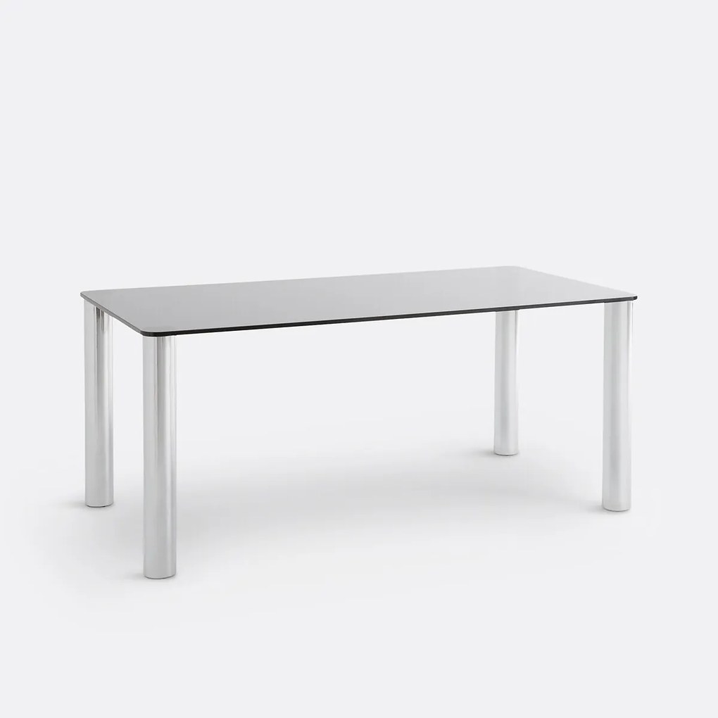 Eettafel, verchroomd Acia en gehard glas, 6 tot 8 couverts, Ramcel