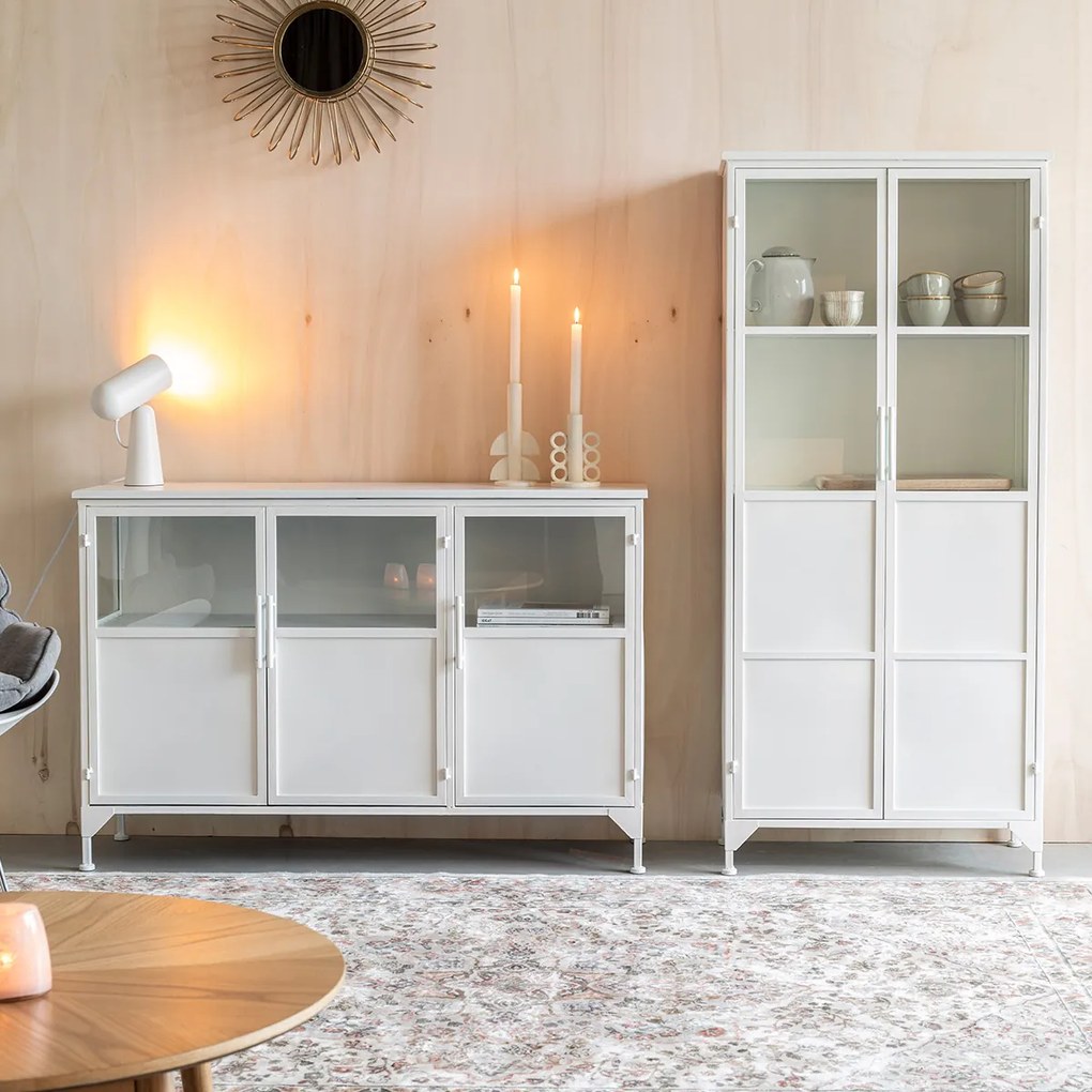 Witte Kast Van Ijzer En Glas - 68x35x150cm.