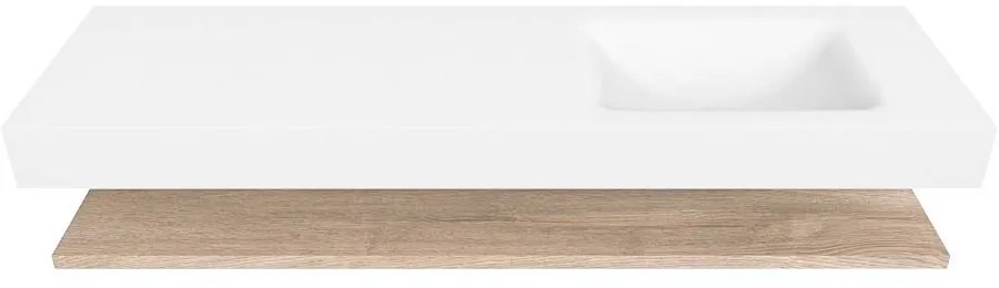 Zaro Alan badmeubel 160cm met planchet washed oak en vrijhangende wastafel cloud rechts 1 kraangat talc