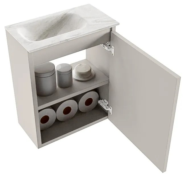 Mondiaz Ture DLux toiletmeubel 40cm linen met wastafel ostra links met kraangat