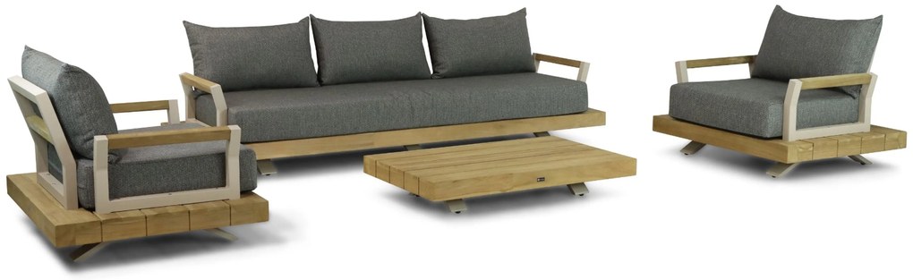 Stoel en Bank Loungeset 5 personen Aluminium/Teak Old teak greywash Santika Furniture Santika
