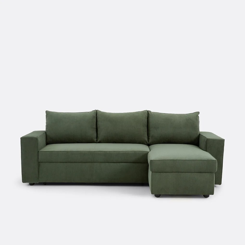 3-zits hoekslaapbank met opbergruimte, fijn ribfluweel, FLO