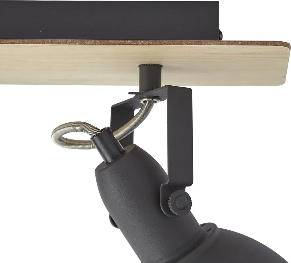 Plafondspot zwart met hout 3-lichts draai- en kantelbaar - Jakub