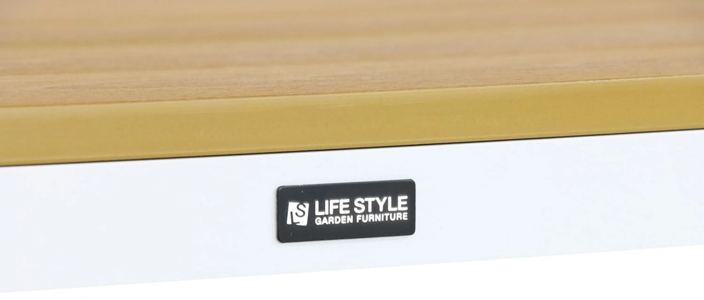 Stoel en Bank Loungeset 5 personen Aluminium/Polywood (teakfinish) Wit Lifestyle Garden Furniture Bilbao