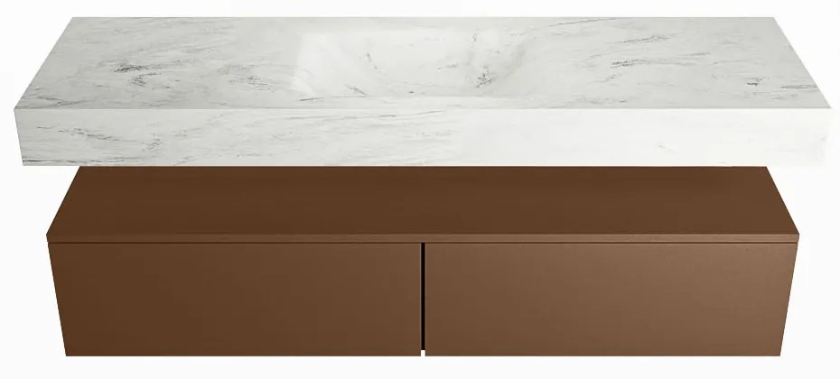 Mondiaz Alan DLux badmeubel 150cm rust 2 lades met wastafel opalo midden zonder kraangat