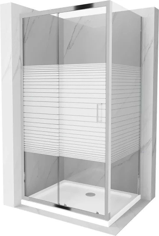 Mexen Apia schuifdouchecabine 100 x 70 cm, witte strepen, chroom + Flat douchebak - 840-100-070-01-20-4010