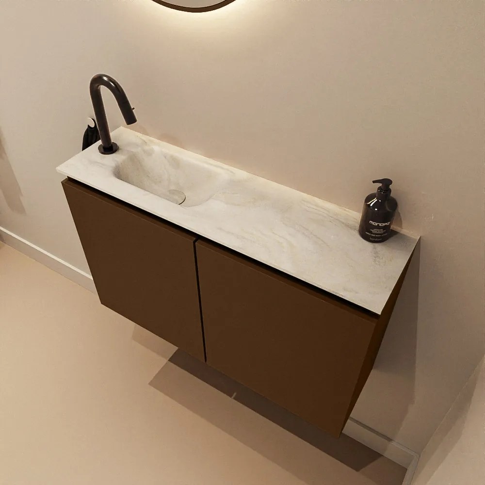 Mondiaz Ture DLux toiletmeubel 80cm rust met wastafel ostra links met kraangat