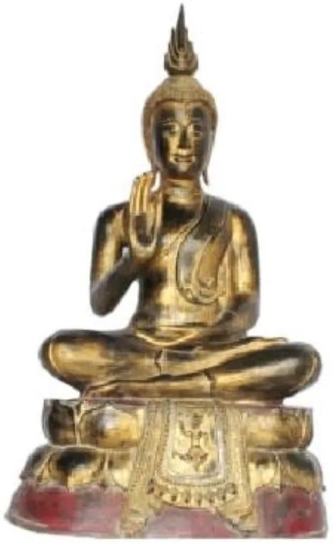 Fine Asianliving Sukhothai Zittende Buddha Zwart Rood Goud Handgemaakt Van Stevige Boomstam L75xB40xH92cm