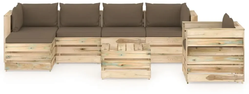 vidaXL 7-delige Loungeset met kussens groen geïmpregneerd hout