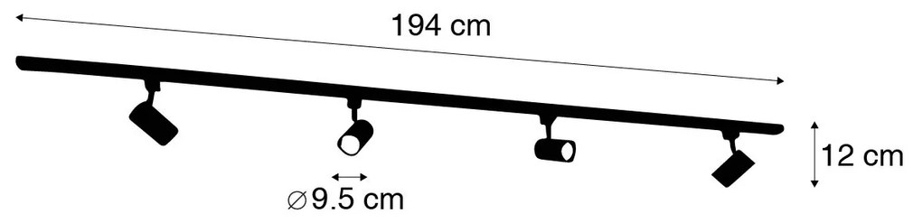 Smart 1-fase railsysteem met 4 wifi GU10 Spot / Opbouwspot / Plafondspots zwart - Iconic Jeana Modern GU10 Binnenverlichting Lamp