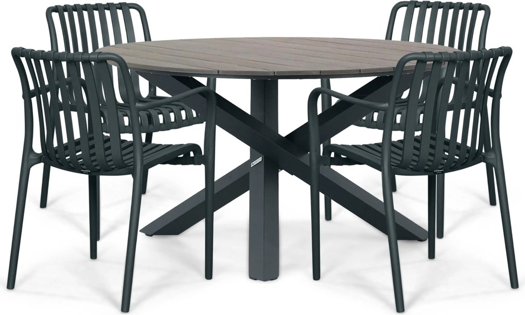 Tuinset Ronde Tuintafel 4 personen 125 cm Kunststof Grijs Domani Furniture Alba/Ancona