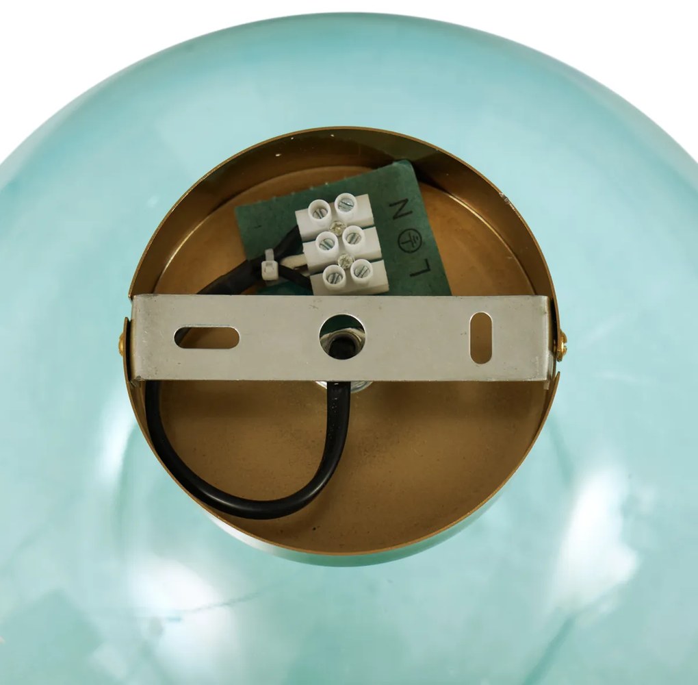 Art Deco plafondlamp messing met blauw glas - Sandra