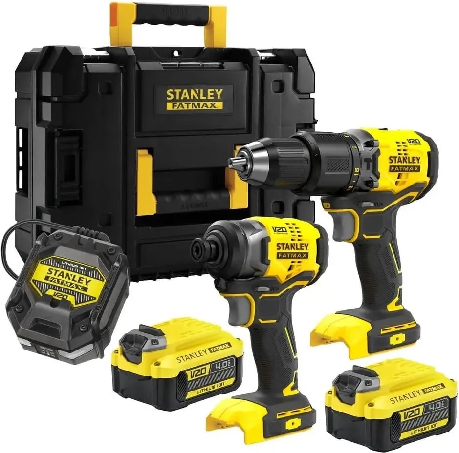 Stanley SFMCK461M2T-QW – Set met 2 stuks: klopboormachine en slagschroevendraaier, inclusief 2 V20-18V 4Ah accu’s en snellader in TSTAK-koffer.