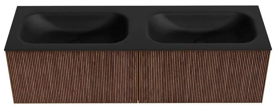 Mondiaz Kurve 150cm badmeubel walnut met 2 lades en wastafel big small dubbel zonder kraangat urban