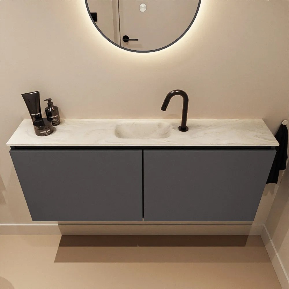 Mondiaz Ture DLux toiletmeubel 120cm dark grey met wastafel ostra midden met kraangat