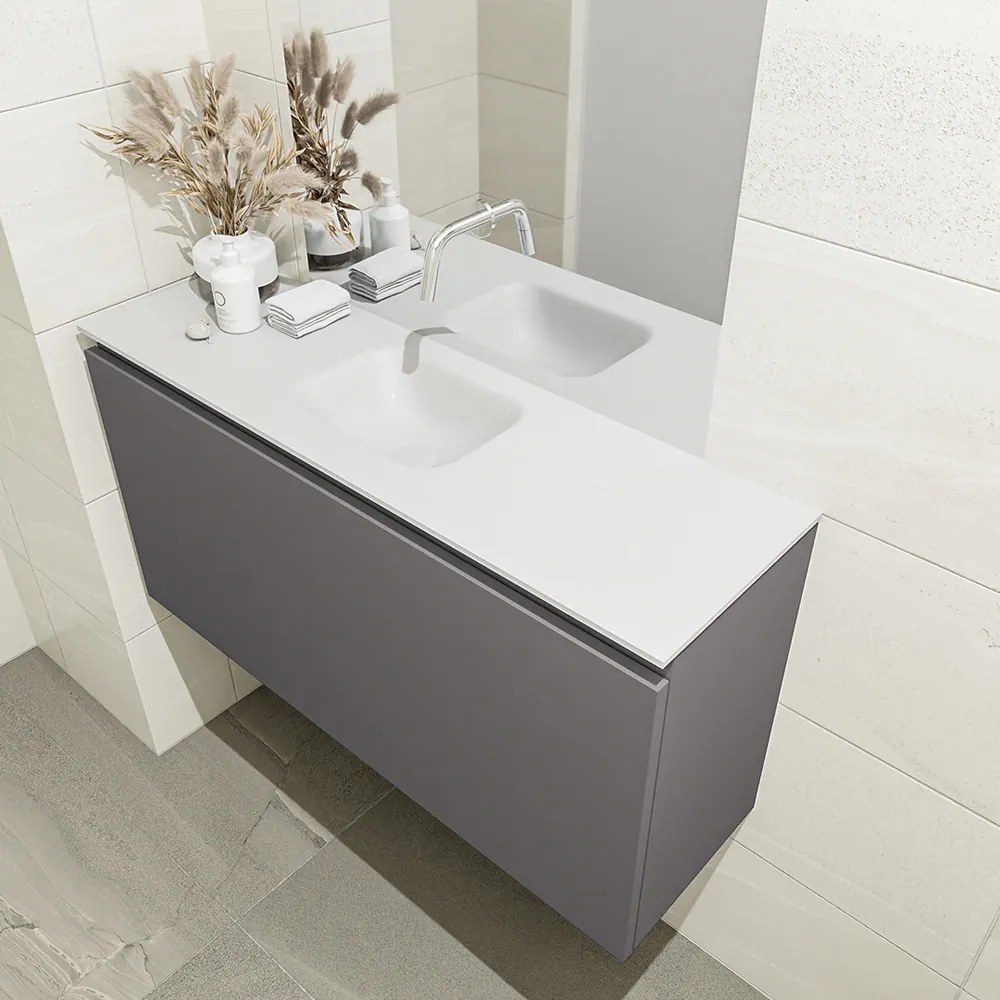 Mondiaz Olan 100cm toiletmeubel dark grey met wastafel talc midden geen kraangat