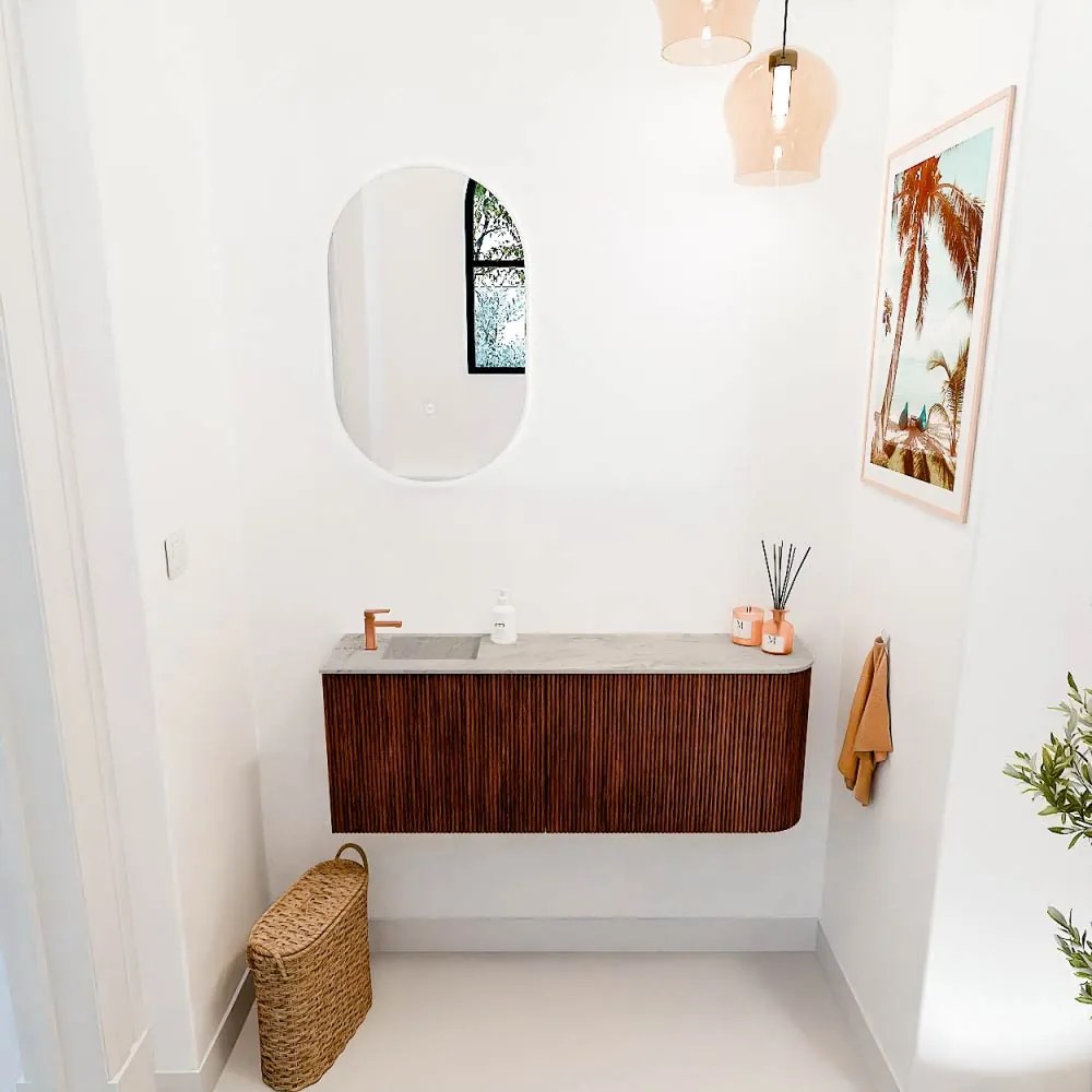 Mondiaz Joya DLux 110cm toiletmeubel ronding rechts ruby met wastafel faye links 1 kraangat glace