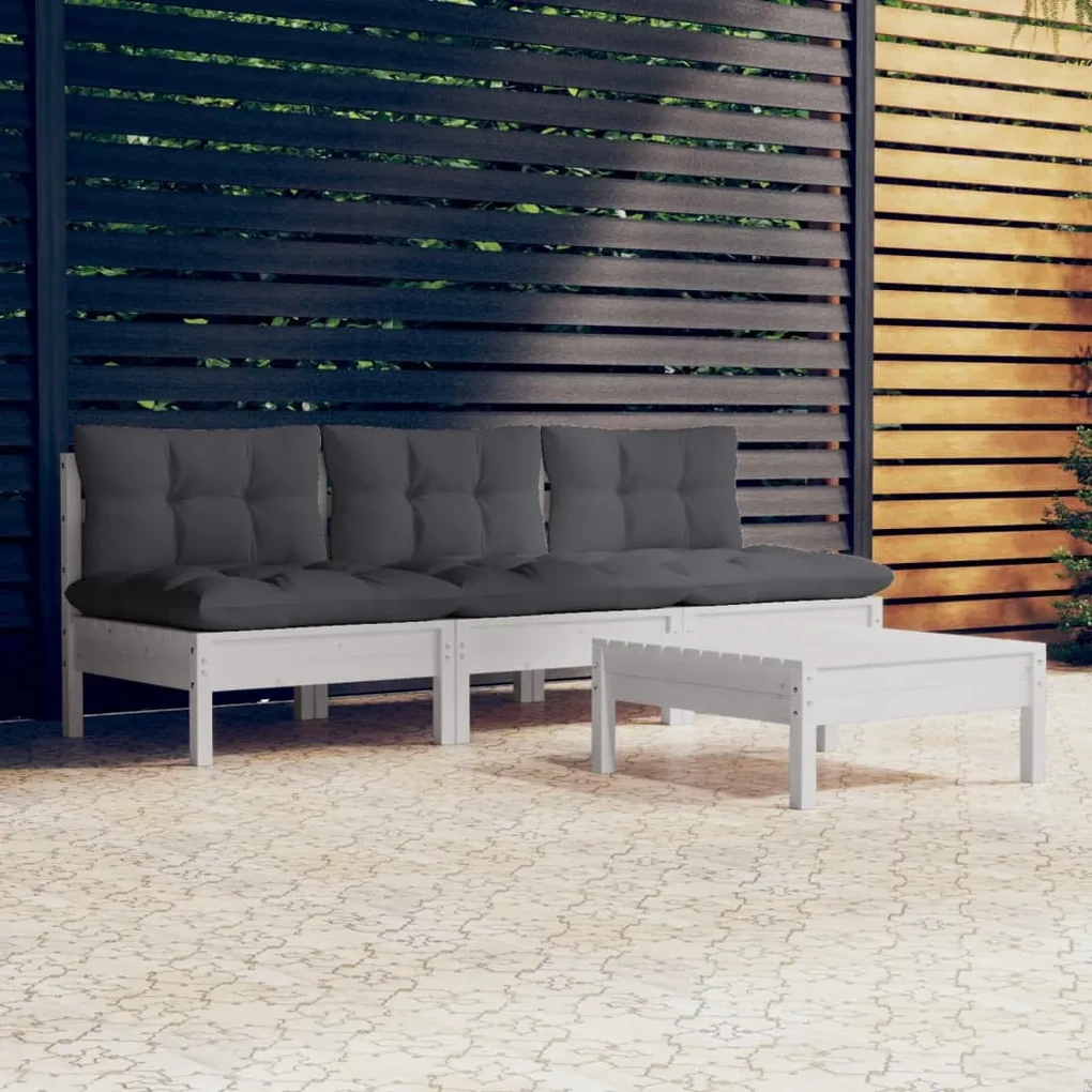 vidaXL 4-delige Loungeset met antracietkleurige kussens grenenhout