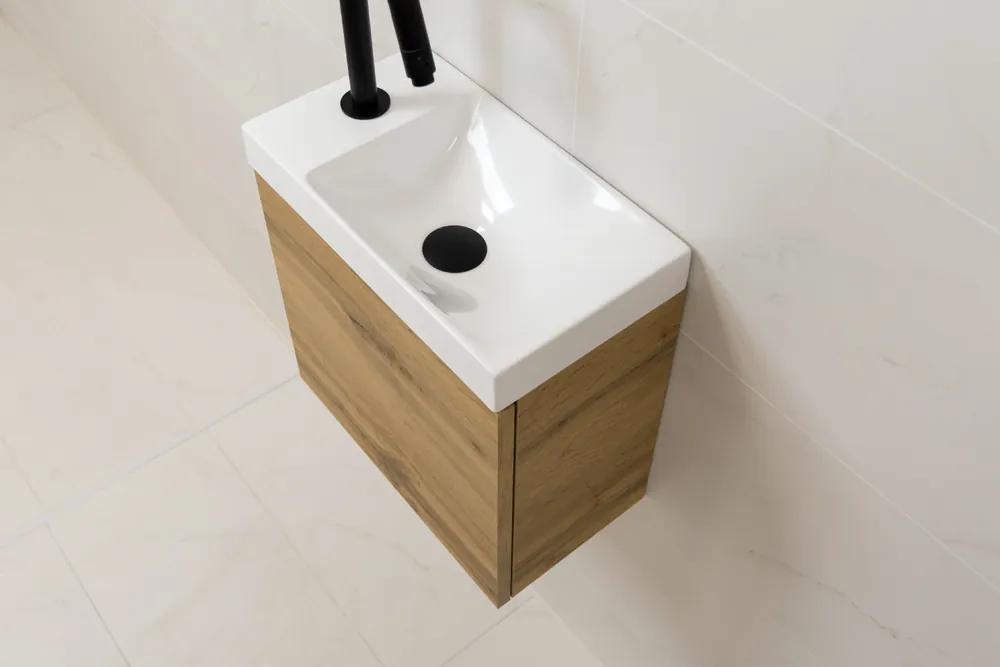 Sanigoods Minimo toiletmeubel 40cm dakota oak met witte fontein met kraangat