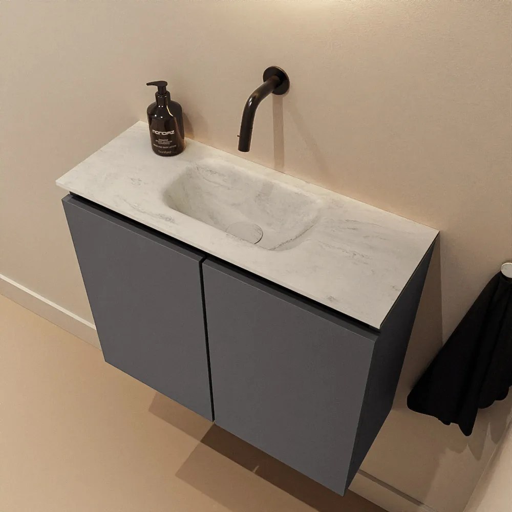 Mondiaz Ture DLux toiletmeubel 60cm dark grey met wastafel opalo midden zonder kraangat