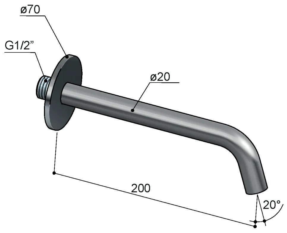 Hotbath Archie uitloop 20cm koper geborsteld PVD