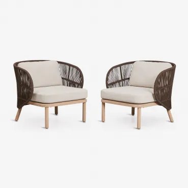 Pack Van 2 Fauteuils Van Acaciahout En Gevlochten Touw Capri Bruin – Chocolade - Sklum