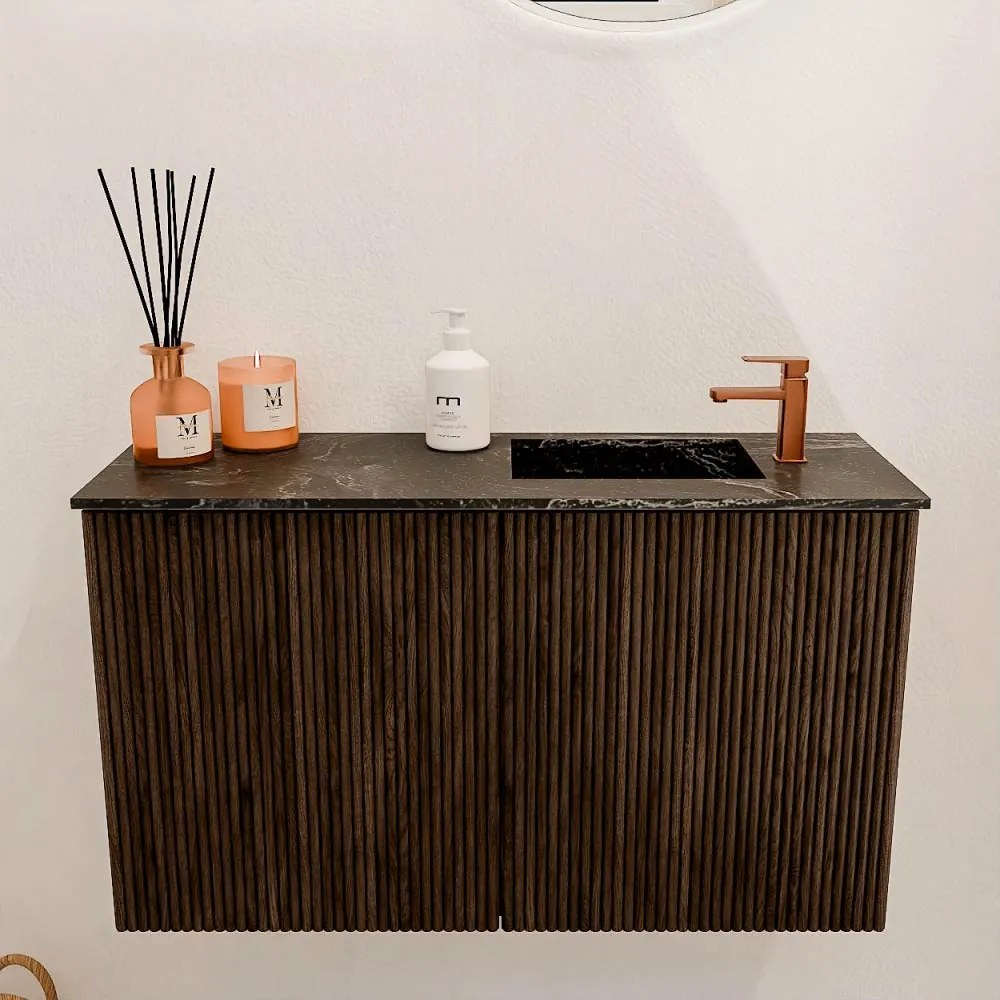 Mondiaz Joya DLux 70cm toiletmeubel walnut met wastafel faye rechts 1 kraangat lava
