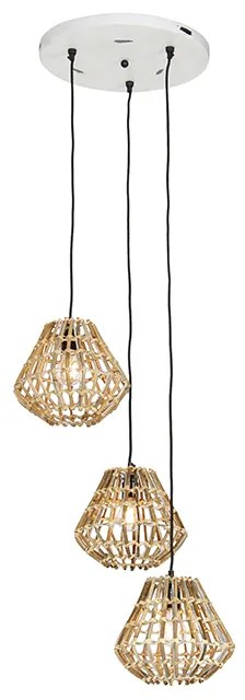 Hanglamp bamboe met wit rond 3-lichts - Canna Diamond Landelijk E27 Binnenverlichting Lamp