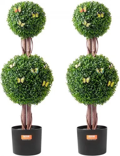 VEVOR Kunstmatige buxustopiary, 122 cm hoog (2-pack), dubbele bolvormige topiarybomen, kunstplant met extra bladeren, pot en kleine decoratie, UV-beschermde set voor binnen- en buitendecoratie