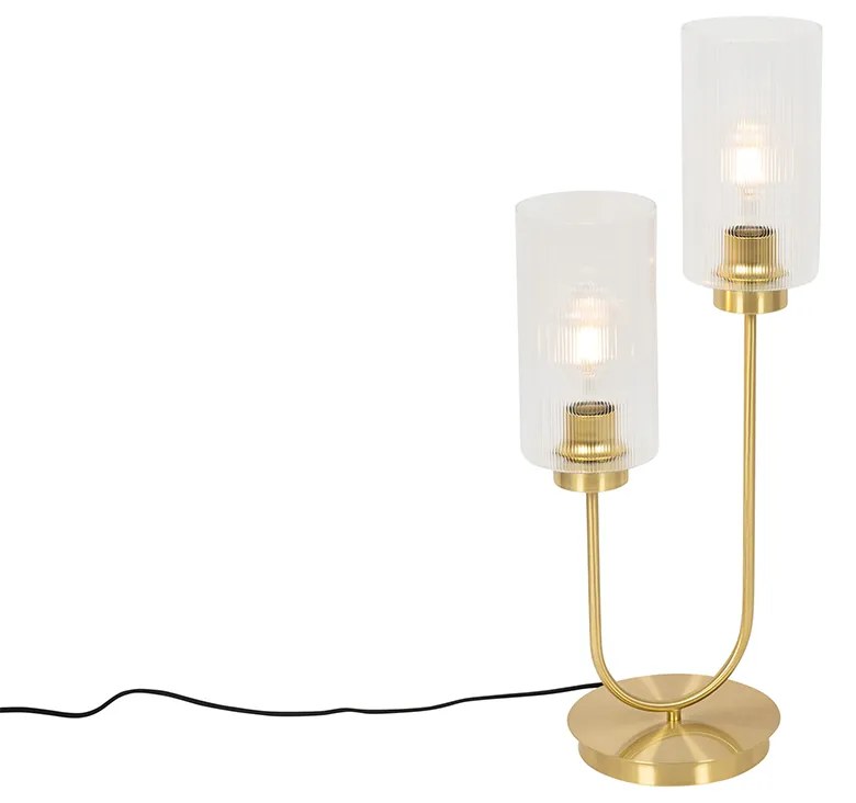 Art Deco tafellamp goud met glas 2-lichts - Laura