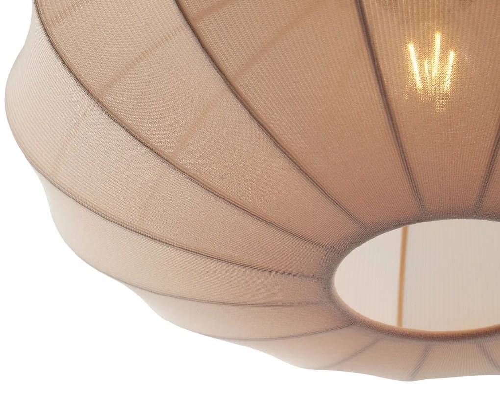 Japandi hanglamp zwart met bruine stoffen kap 3-lichts - BidaJapandi E27 Scandinavisch rond Binnenverlichting Lamp