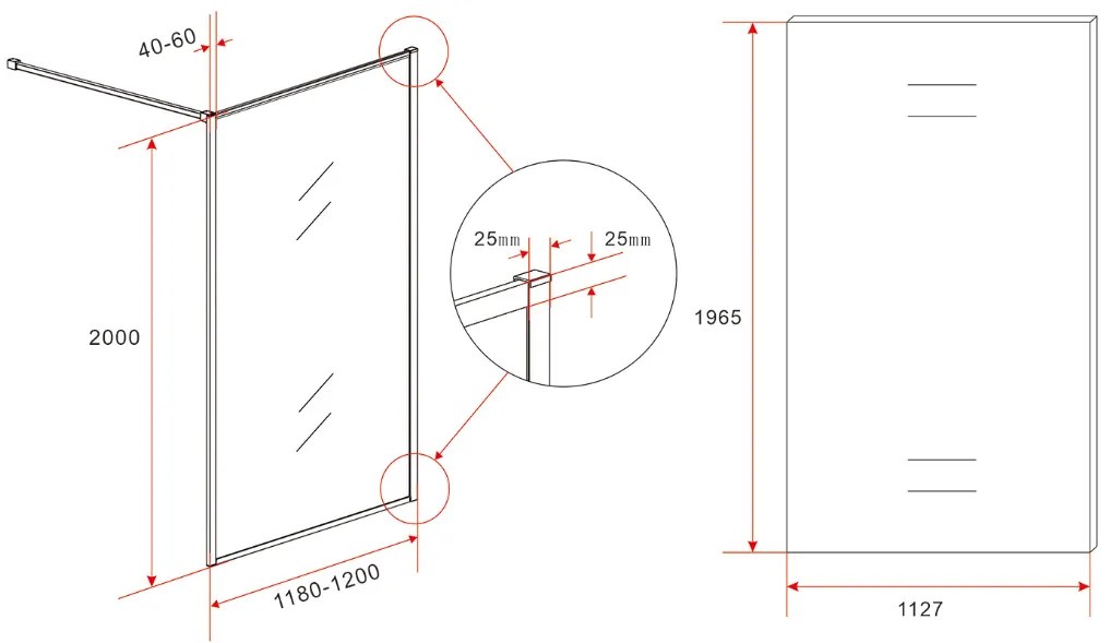 Mueller Square inloopdouche 120x200cm helder glas met nano-coating geborsteld messing