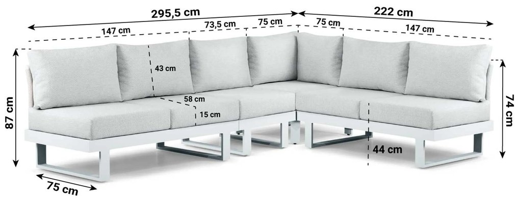 Hoek loungeset 6 personen Aluminium Wit  Lifestyle Garden Furniture Lorenzo