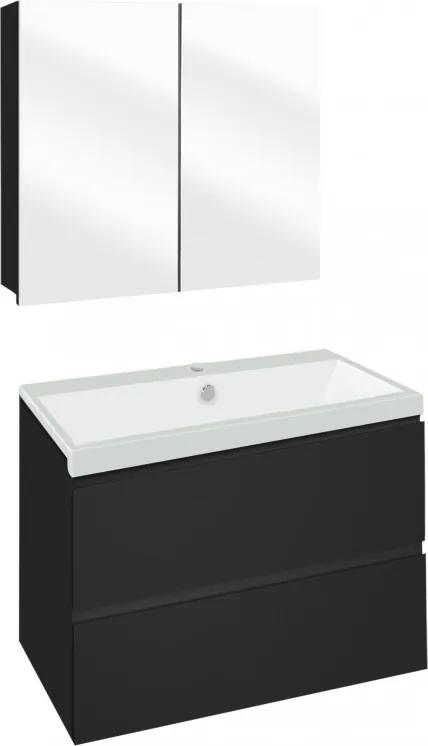 Concept badmeubelset met spiegelkast 60cm, zwart/wit