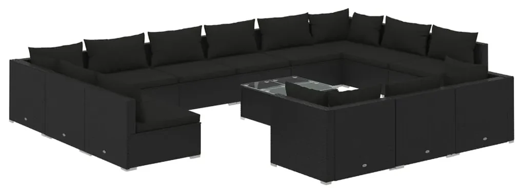 vidaXL 14-delige Loungeset met kussens poly rattan zwart