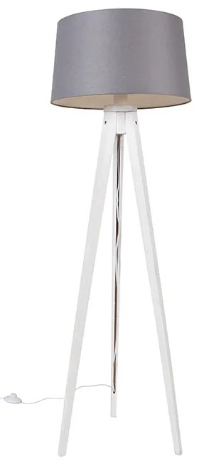 Moderne tripod wit met linnen kap donkergrijs 45 cm - Tripod Classic
