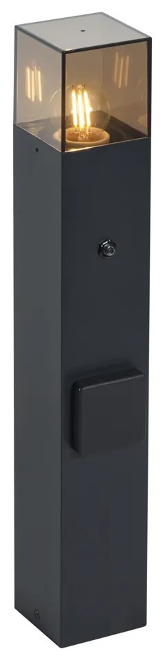 Modern buiten paaltje zwart met smoke glas 50cm met schemersensor IP44 - Denmark