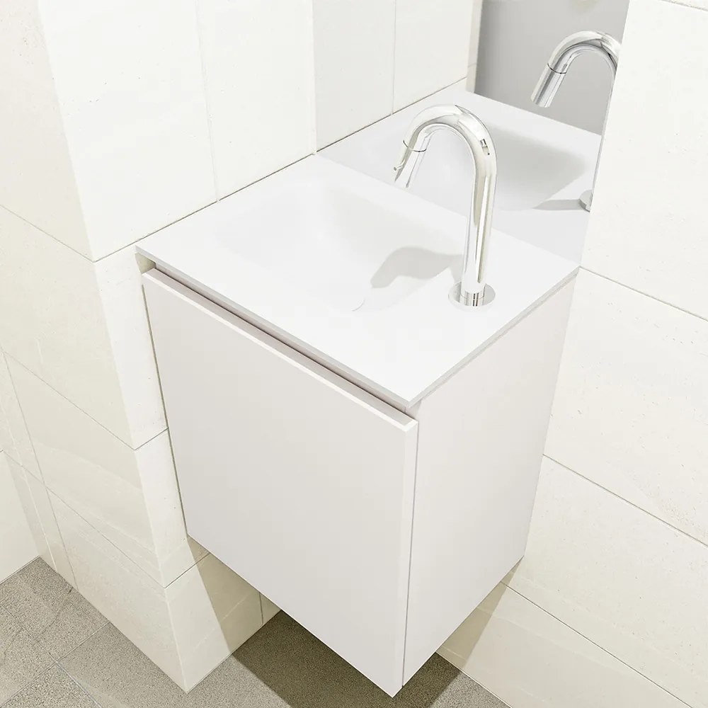 Mondiaz Olan 40cm toiletmeubel linen met wastafel talc links 1 kraangat