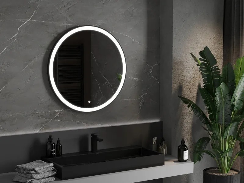 Mexen Esso verlicht badkamerspiegel, rond 80 cm, LED 6000K, anti-condens, zwarte frame - 9825-080-080-611-70