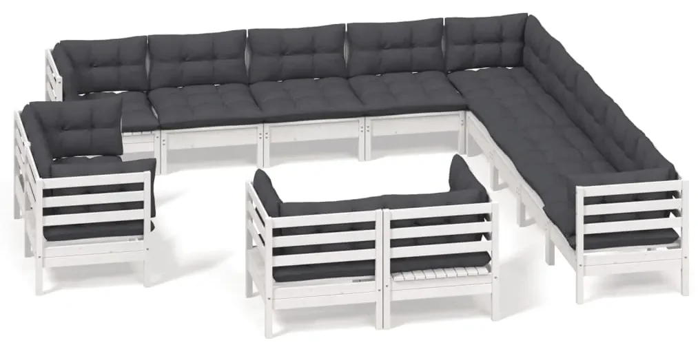 vidaXL 13-delige Loungeset met kussens massief grenenhout wit