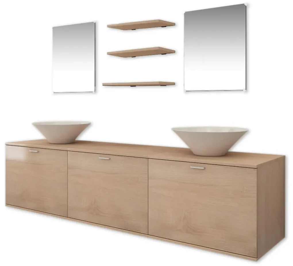 vidaXL 8-delige Badkamermeubelset met wastafel beige