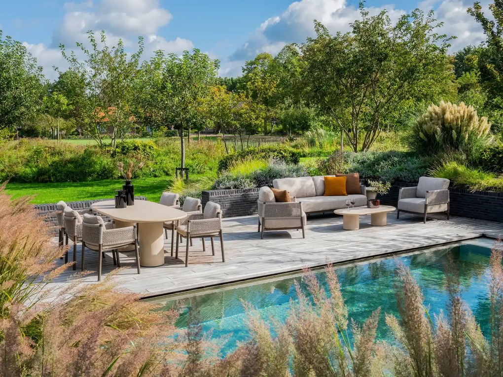 4 Seasons Outdoor Hampton mortex bijzettafel met rond blad Ø 45 cm Loungetafel beige weerbestendig