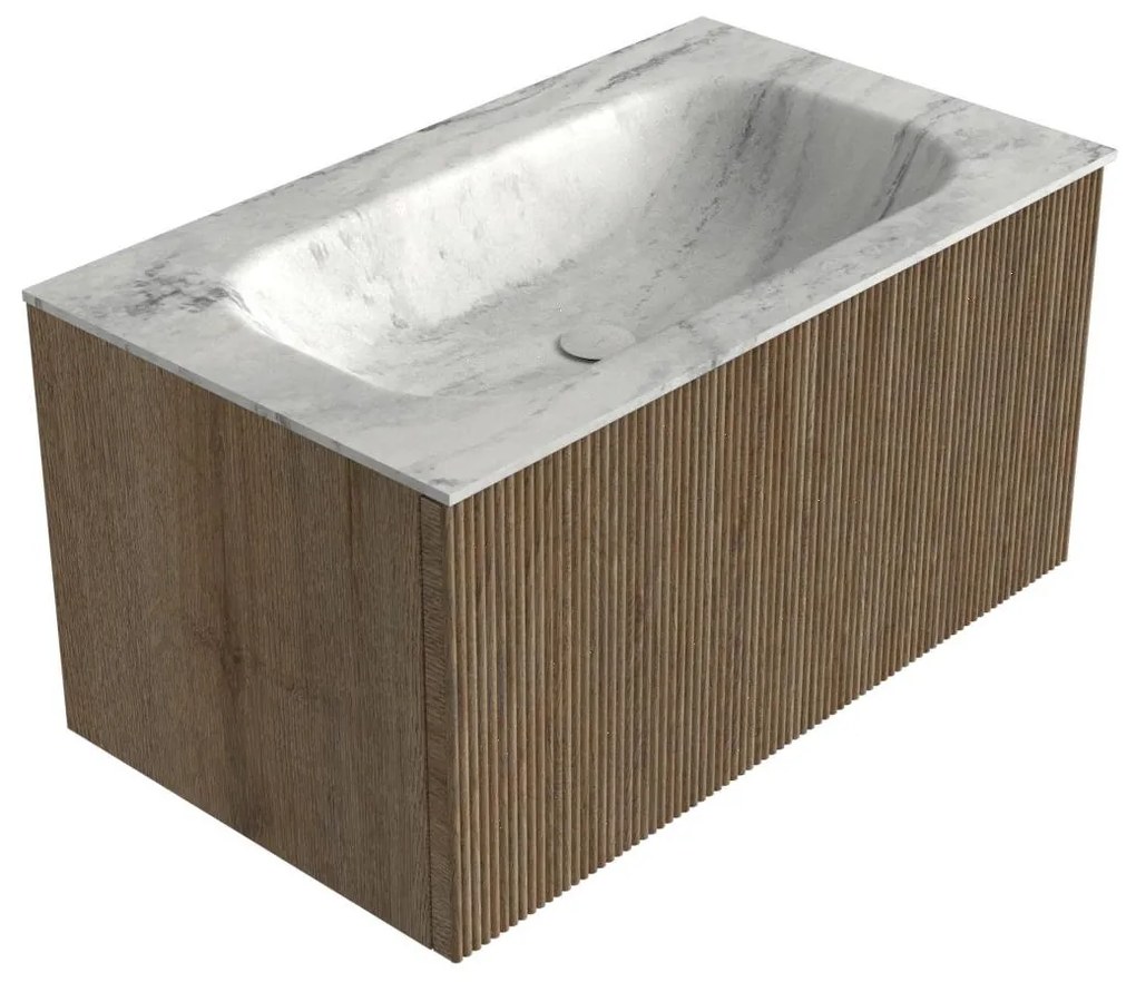 Mondiaz Kurve-dlux 80cm badmeubel dusk met 1 lade en wastafel big small midden zonder kraangat opalo