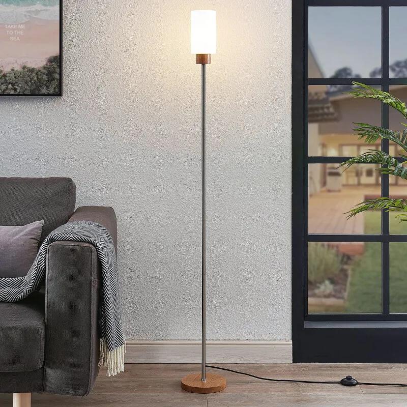 Nicus houten vloerlamp met glazen kap - lampen-24